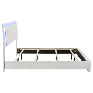 English Elm Zephyr Eastern King Bedroom Set with LED Lighting Faux Leather Gloss White Finish B2777S00601
