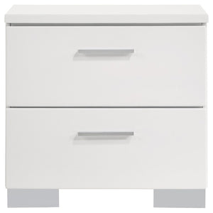English Elm Zephyr Eastern King Bedroom Set with LED Lighting Faux Leather Gloss White Finish B2777S00601