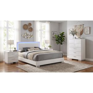 English Elm Zephyr Contemporary Eastern King Bedroom Set with LED Lighting and High Gloss Finish B2777S00602