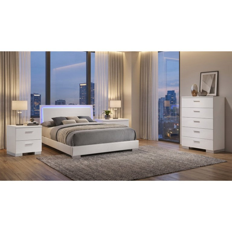English Elm Zephyr Contemporary Eastern King Bedroom Set with LED Lighting and High Gloss Finish B2777S00602