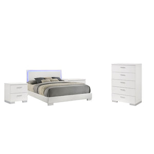 English Elm Zephyr Contemporary Eastern King Bedroom Set with LED Lighting and High Gloss Finish B2777S00602