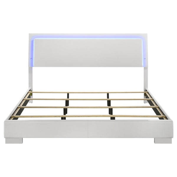 English Elm Zephyr Contemporary Eastern King Bedroom Set with LED Lighting and High Gloss Finish B2777S00602