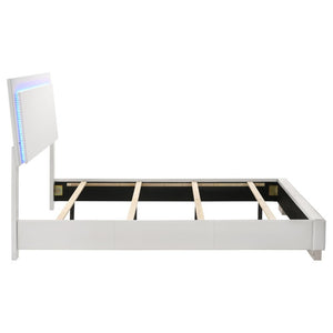 English Elm Zephyr Full Bedroom Set High Gloss White with LED Lighting Faux Leather Bed Chrome Accents B2777S00603
