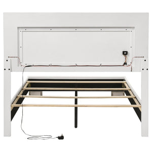English Elm Zephyr Full Bedroom Set High Gloss White with LED Lighting Faux Leather Bed Chrome Accents B2777S00603