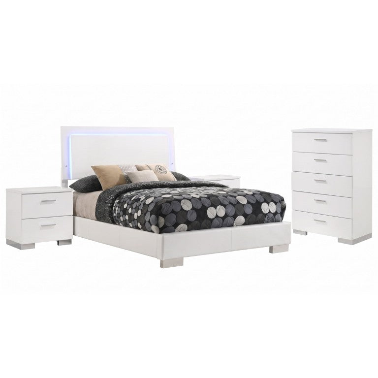 English Elm Zephyr Full Bedroom Set White High Gloss LED Faux Leather Contemporary 4 Piece B2777S00604