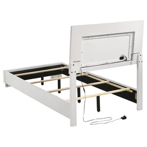 English Elm Zephyr Twin Bedroom Set White Faux Leather LED Headboard High Gloss Modern 4Pc B2777S00605