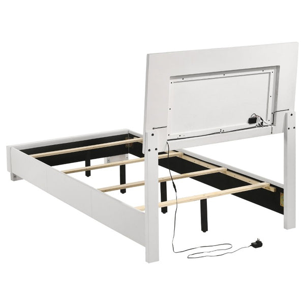 English Elm Zephyr Twin Bedroom Set White Faux Leather LED Headboard High Gloss Modern 4Pc B2777S00605