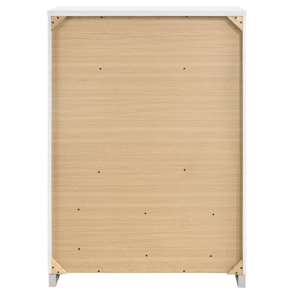 English Elm Zephyr Twin Bedroom Set with LED Headboard Faux Leather High Gloss White Four Piece B2777S00606