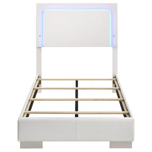 English Elm Zephyr Twin Bedroom Set with LED Headboard Faux Leather High Gloss White Four Piece B2777S00606