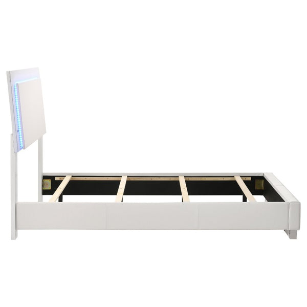English Elm Zephyr Twin Bedroom Set with LED Headboard Faux Leather High Gloss White Four Piece B2777S00606