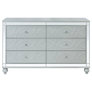 English Elm Grayson Hollywood Regency Queen Bedroom Set with LED Tufted Headboard and Mirrored Trim B2777S00609