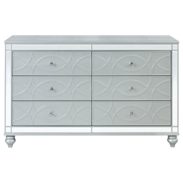 English Elm Grayson Hollywood Regency Queen Bedroom Set with LED Tufted Headboard and Mirrored Trim B2777S00609