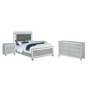 English Elm Grayson Hollywood Regency Queen Bedroom Set with LED Tufted Headboard and Mirrored Trim B2777S00609
