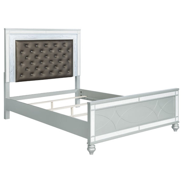 English Elm Grayson Hollywood Regency Queen Bedroom Set with LED Tufted Headboard and Mirrored Trim B2777S00609