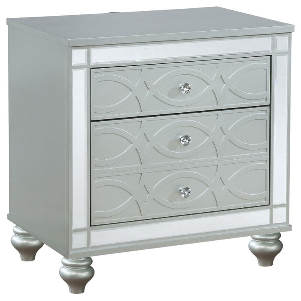 English Elm Grayson Hollywood Regency Queen Bedroom Set with LED Tufted Headboard and Mirrored Trim B2777S00609