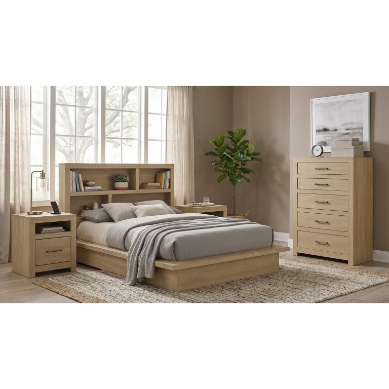 English Elm Westbrook Queen Bedroom Set with Bookcase Headboard and Light Oak Gunmetal Finish B2777S00617