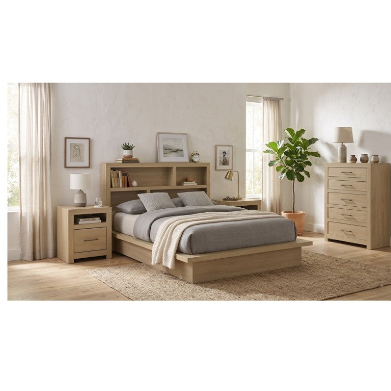 English Elm Westbrook Queen Bedroom Set with Bookcase Headboard and Light Oak Gunmetal Finish B2777S00617