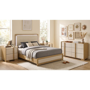 English Elm Holden Queen Bedroom Set with LED Headboard Natural Wood and White Modern Suite B2777S00618