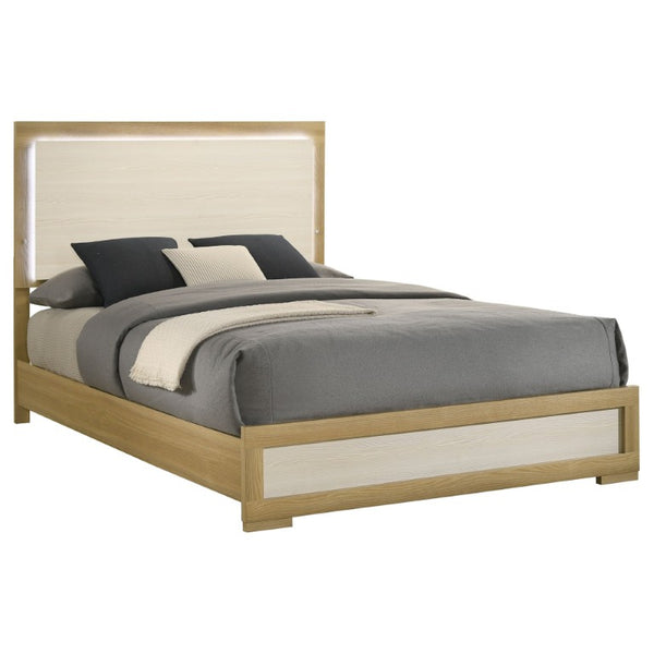 English Elm Holden Queen Bedroom Set with LED Headboard Natural Wood and White Modern Suite B2777S00618