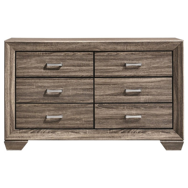 English Elm Keaton Queen Bedroom Set Washed Taupe Oak Grain Panel Bed with Chrome Pulls B2777S00622
