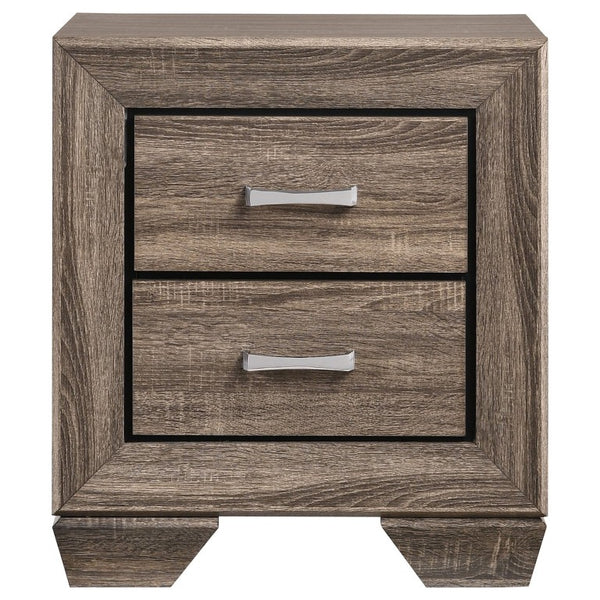 English Elm Keaton Queen Bedroom Set Washed Taupe Oak Grain Panel Bed with Chrome Pulls B2777S00622