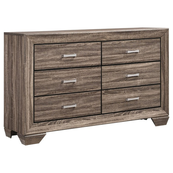 English Elm Keaton Architectural Panel Bedroom Set Weathered Oak Grain Taupe Finish Four Piece B2777S00624