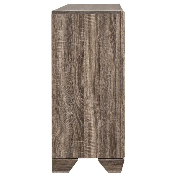 English Elm Keaton Architectural Panel Bedroom Set Weathered Oak Grain Taupe Finish Four Piece B2777S00624