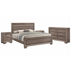English Elm Keaton Architectural Panel Bedroom Set Weathered Oak Grain Taupe Finish Four Piece B2777S00624