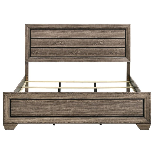 English Elm Keaton Architectural Panel Bedroom Set Weathered Oak Grain Taupe Finish Four Piece B2777S00624
