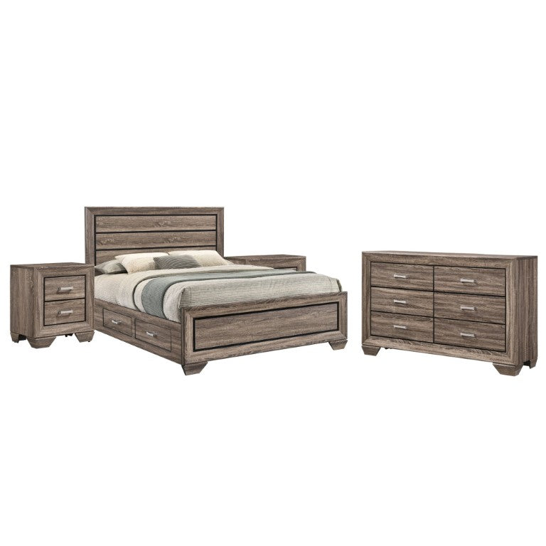 English Elm Keaton Queen Bedroom Set Weathered Oak Grain Taupe Finish with Storage Bed and Dresser B2777S00626