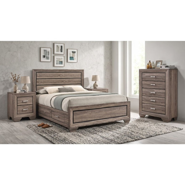 English Elm Keaton Queen Bedroom Set Mid-Century Taupe Oak Grain Storage Bed with Nightstands B2777S00627