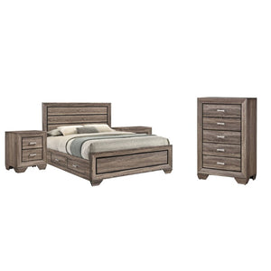 English Elm Keaton Queen Bedroom Set Mid-Century Taupe Oak Grain Storage Bed with Nightstands B2777S00627