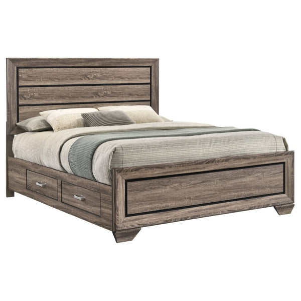 English Elm Keaton Queen Bedroom Set Mid-Century Taupe Oak Grain Storage Bed with Nightstands B2777S00627