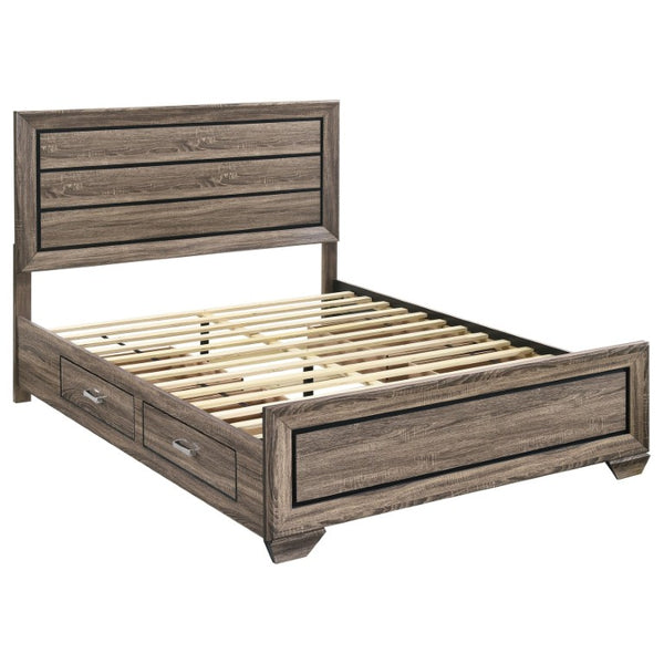 English Elm Keaton Queen Bedroom Set Mid-Century Taupe Oak Grain Storage Bed with Nightstands B2777S00627