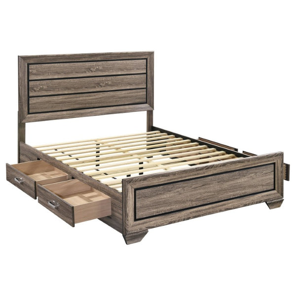 English Elm Keaton Queen Bedroom Set Mid-Century Taupe Oak Grain Storage Bed with Nightstands B2777S00627