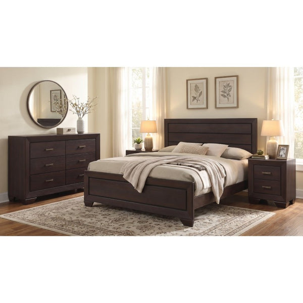 English Elm Keaton Dark Cocoa Eastern King Bedroom Set with Panel Bed and Brass Hardware B2777S00630