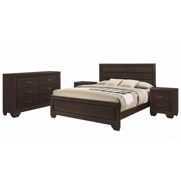 English Elm Keaton Dark Cocoa Eastern King Bedroom Set with Panel Bed and Brass Hardware B2777S00630