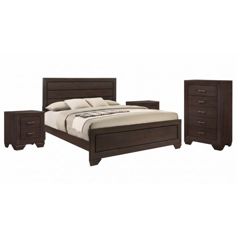 English Elm Keaton Dark Cocoa Panel Bed Bedroom Set with Brass Handles and Architectural Molding B2777S00631