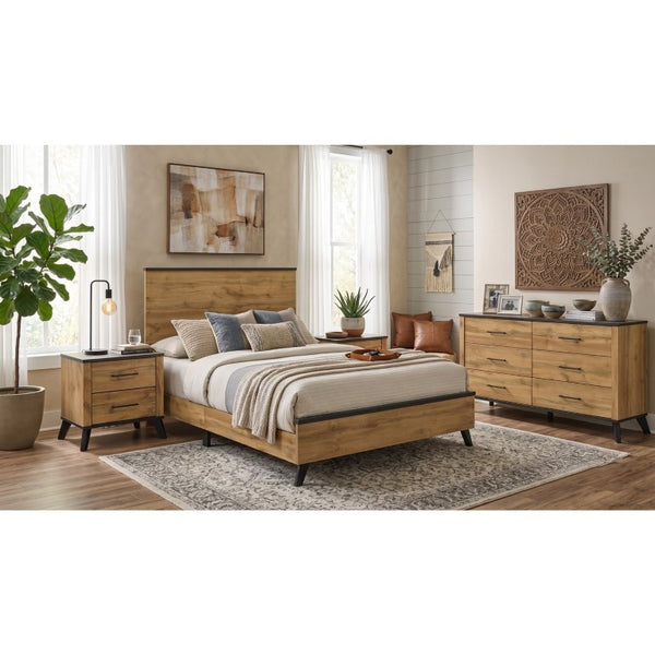 English Elm Kingsley Queen Bedroom Set Mid-Century Wood Grain with Matte Black Hardware 4 Piece B2777S00634