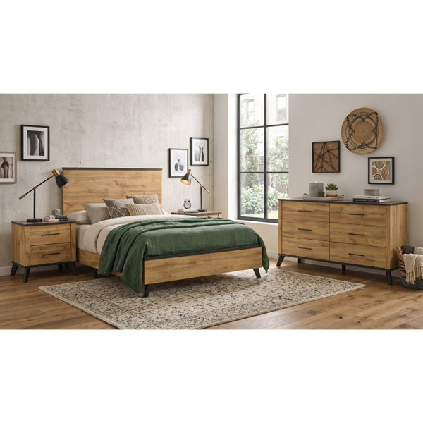 English Elm Kingsley Queen Bedroom Set Mid-Century Wood Grain with Matte Black Hardware 4 Piece B2777S00634