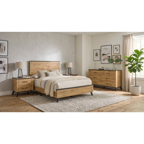 English Elm Kingsley Queen Bedroom Set Mid-Century Wood Grain with Matte Black Hardware 4 Piece B2777S00634