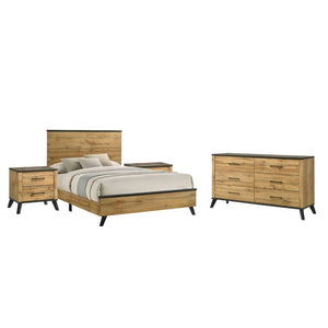 English Elm Kingsley Queen Bedroom Set Mid-Century Wood Grain with Matte Black Hardware 4 Piece B2777S00634