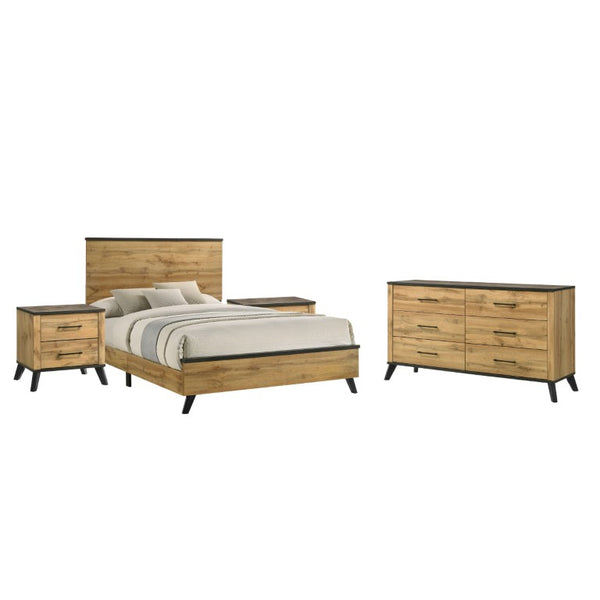 English Elm Kingsley Queen Bedroom Set Mid-Century Wood Grain with Matte Black Hardware 4 Piece B2777S00634