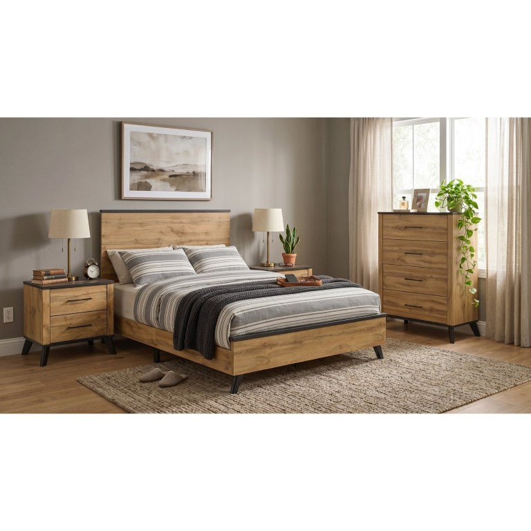 English Elm Kingsley Two-Tone Pine Queen Bedroom Set with Matte Black Hardware for Modern Farmhouse B2777S00635