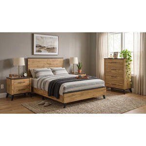 English Elm Kingsley Two-Tone Pine Queen Bedroom Set with Matte Black Hardware for Modern Farmhouse B2777S00635