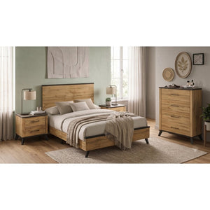 English Elm Kingsley Two-Tone Pine Queen Bedroom Set with Matte Black Hardware for Modern Farmhouse B2777S00635