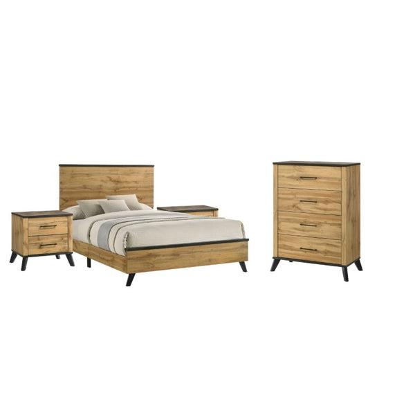 English Elm Kingsley Two-Tone Pine Queen Bedroom Set with Matte Black Hardware for Modern Farmhouse B2777S00635