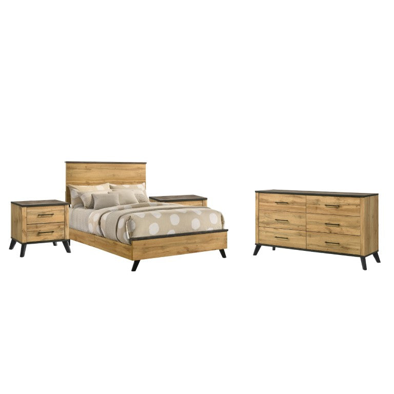 English Elm Kingsley Full Bedroom Set with Weathered Pine Finish and Matte Black Hardware B2777S00636