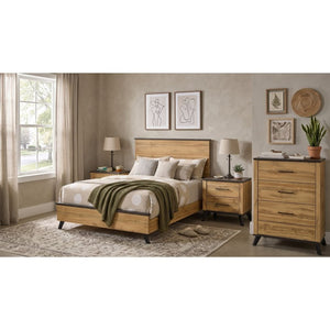 English Elm Kingsley Mid-Century Full Bedroom Set with Weathered Wood Finish and Matte Black Pulls B2777S00637