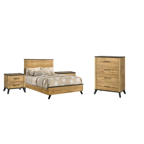 English Elm Kingsley Mid-Century Full Bedroom Set with Weathered Wood Finish and Matte Black Pulls B2777S00637